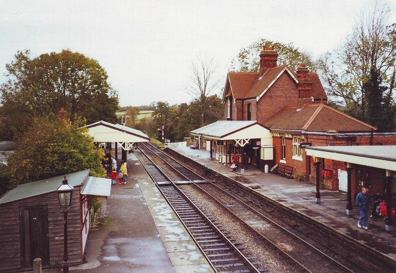 Station platform and historic buildings at Sheffield Park on the Bluebell Railway