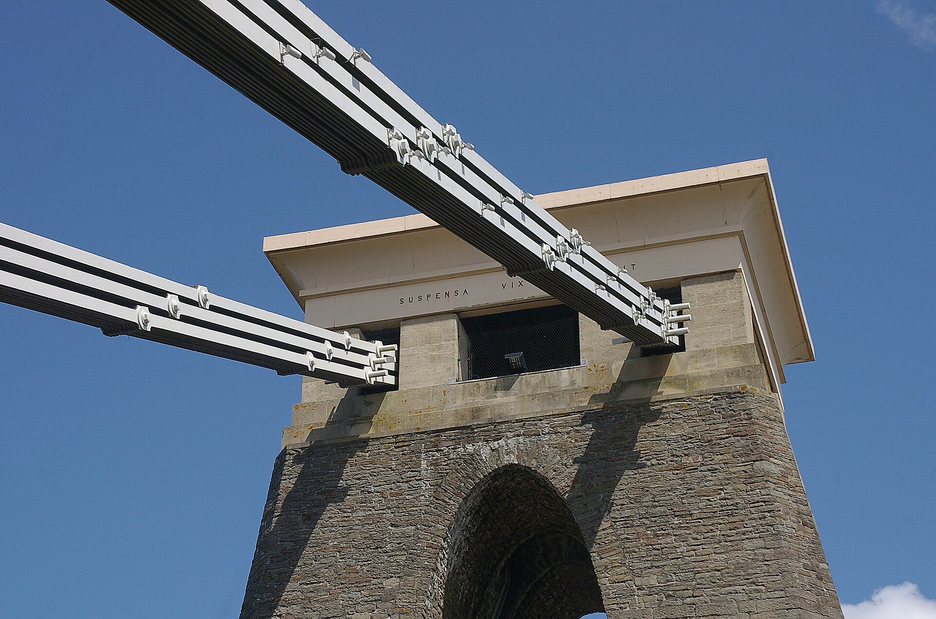 Stone tower and suspension chains of Clifton Suspension Bridge