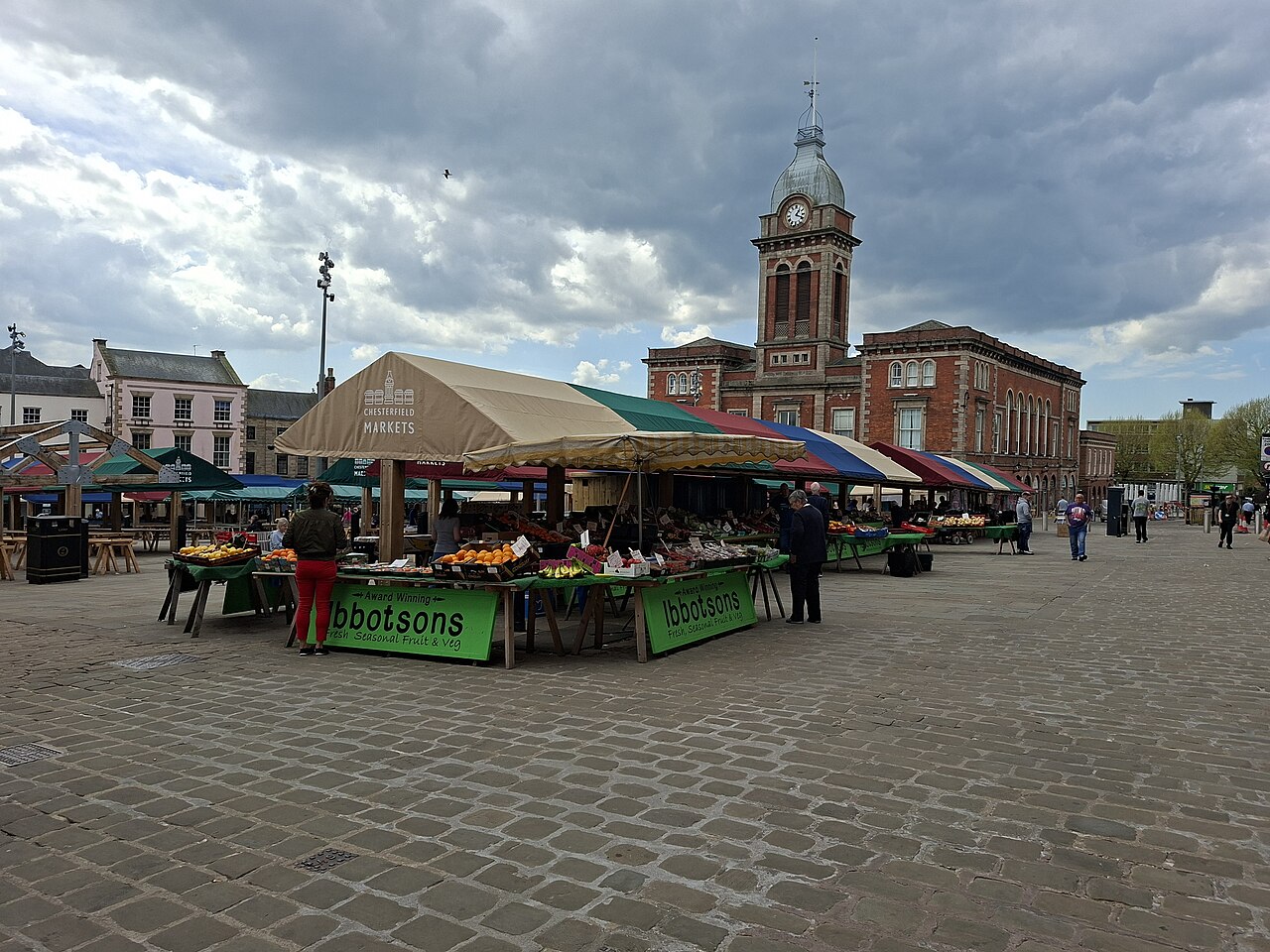 Market stalls and the Market Hall in Chesterfield