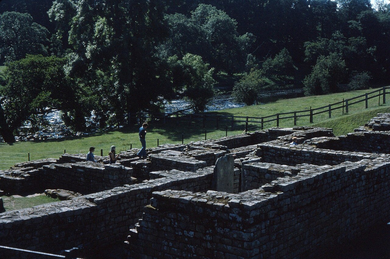 Stone remains of Chesters Roman bathhouse beside the North Tyne