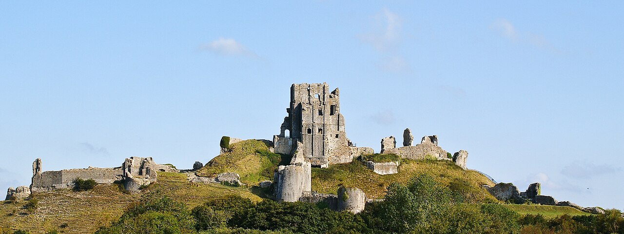 Corfe Castle ruins on the Purbeck ridge