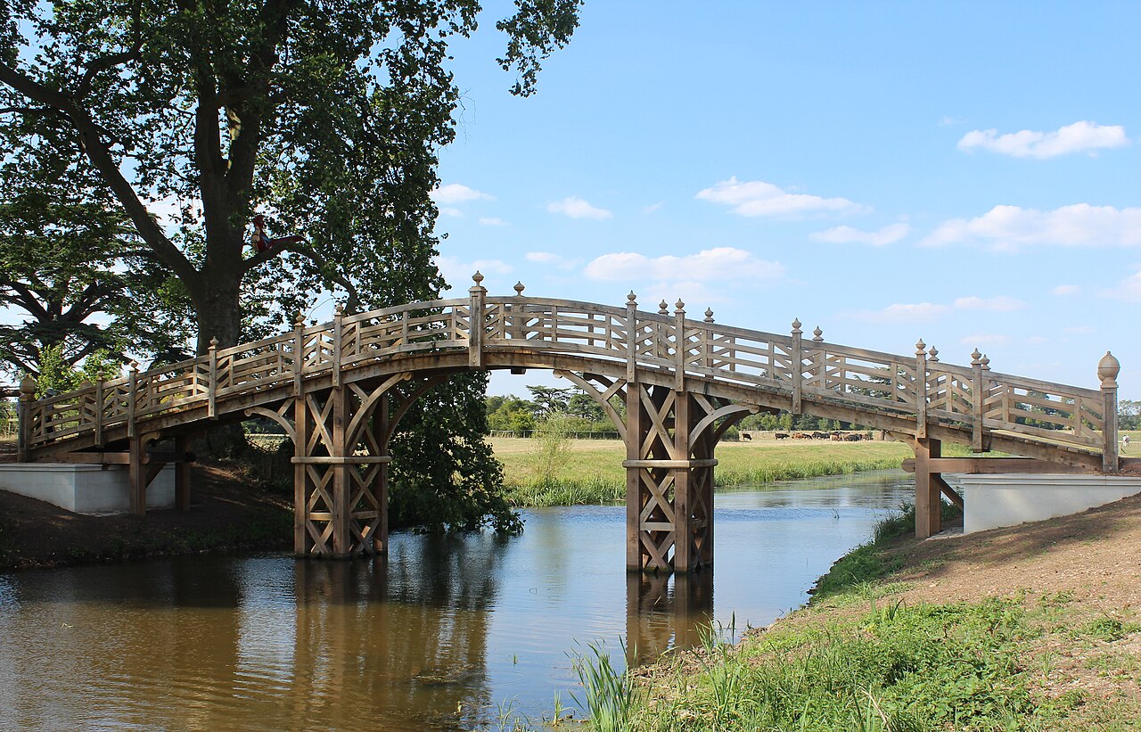 Chinese Bridge crossing water in Croome parkland