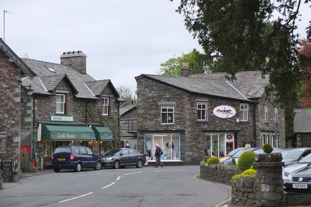 Stone-built shops and streets in Grasmere village