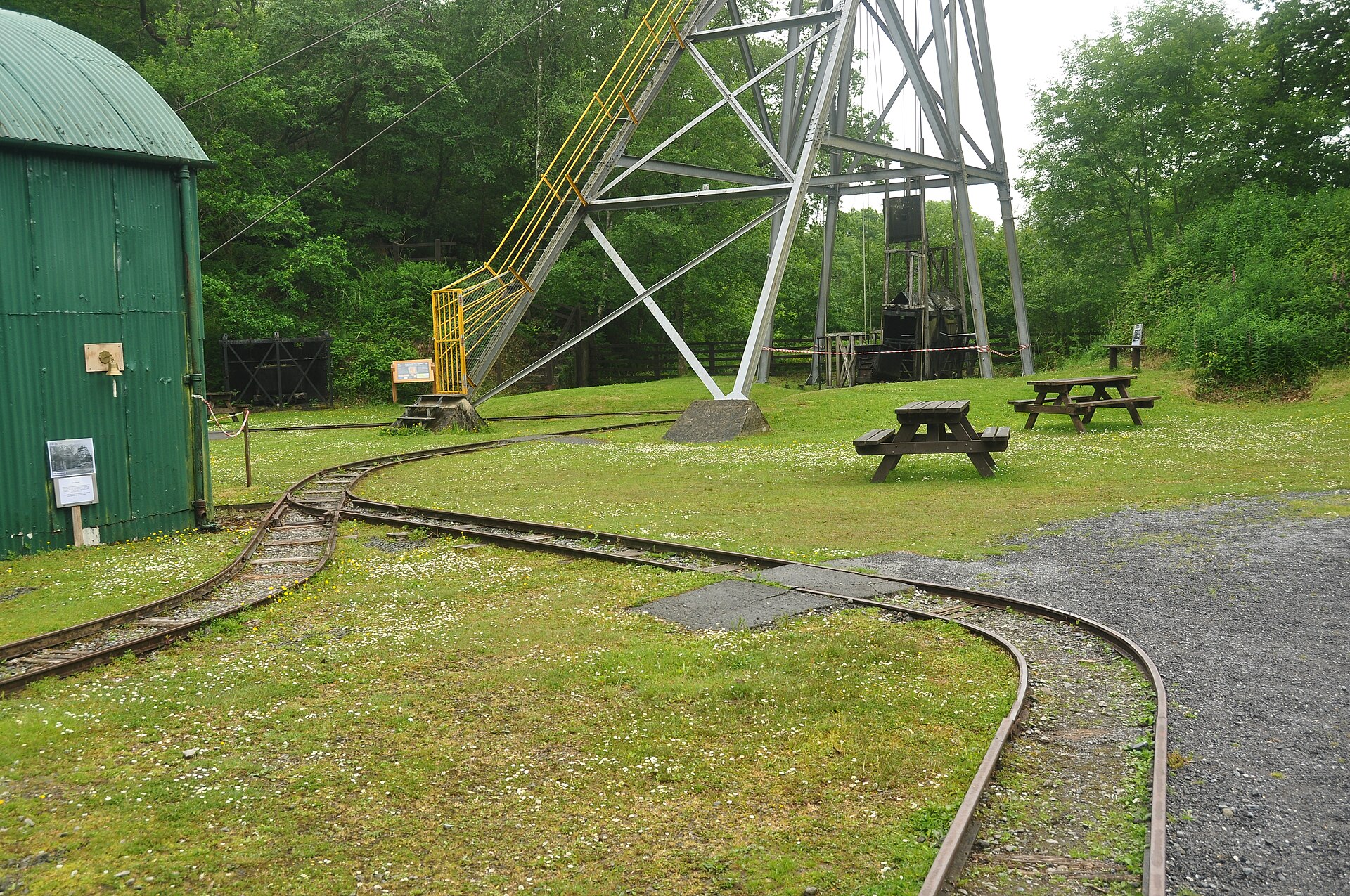 Historic headframe and mine railway at Dolaucothi