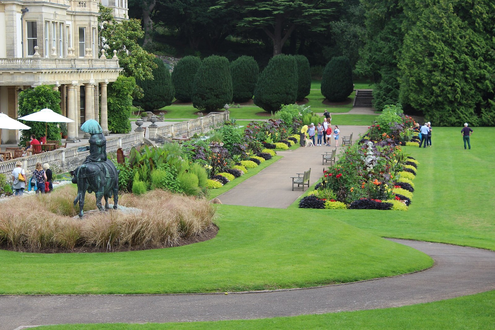 Flower beds at Dyffryn Gardens with the house beyond