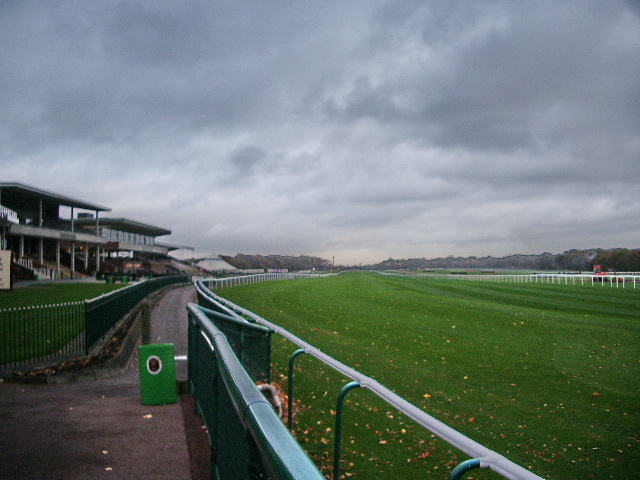 The final straight at Haydock Park Racecourse
