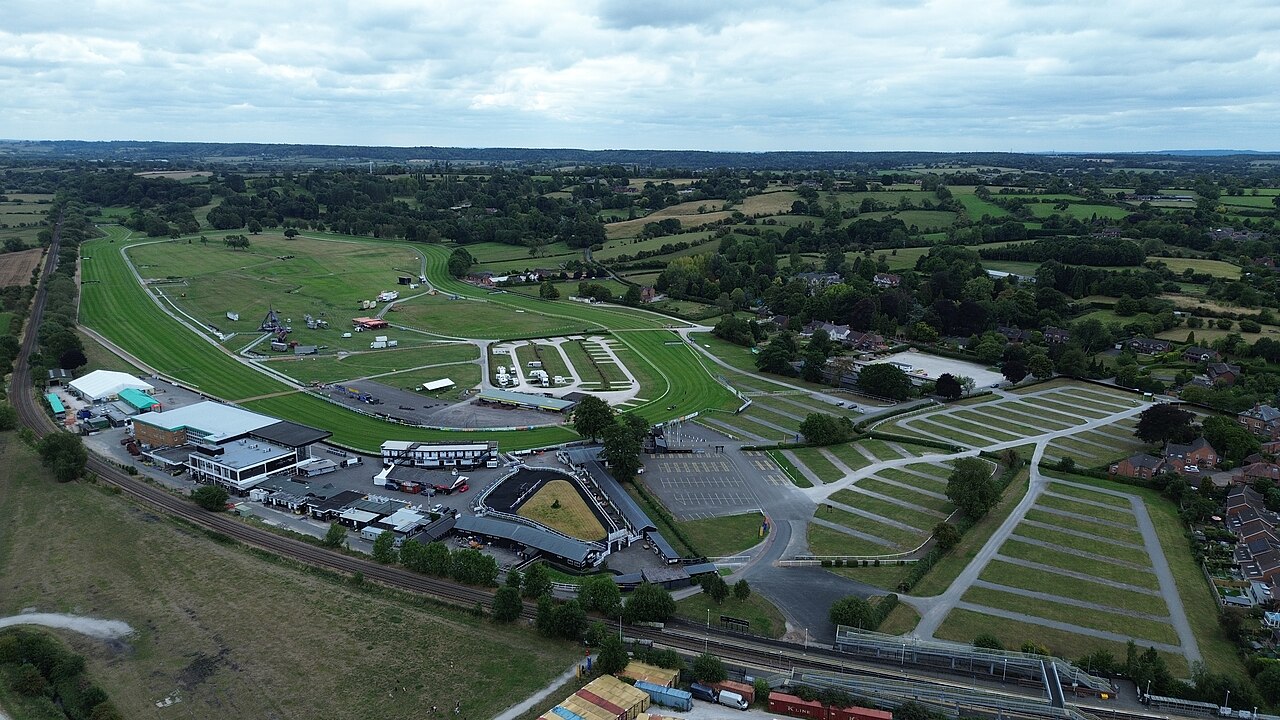 Aerial view across Uttoxeter Racecourse and its surrounding town