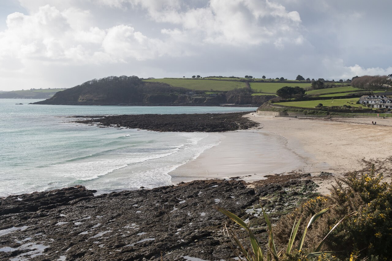 Gyllyngvase Beach and the coast at Falmouth