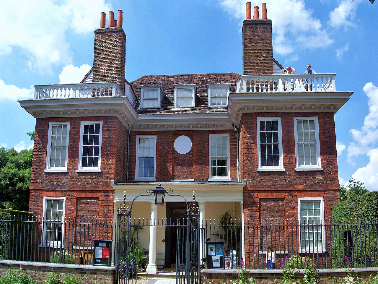 Brick front and entrance gates of Fenton House in Hampstead