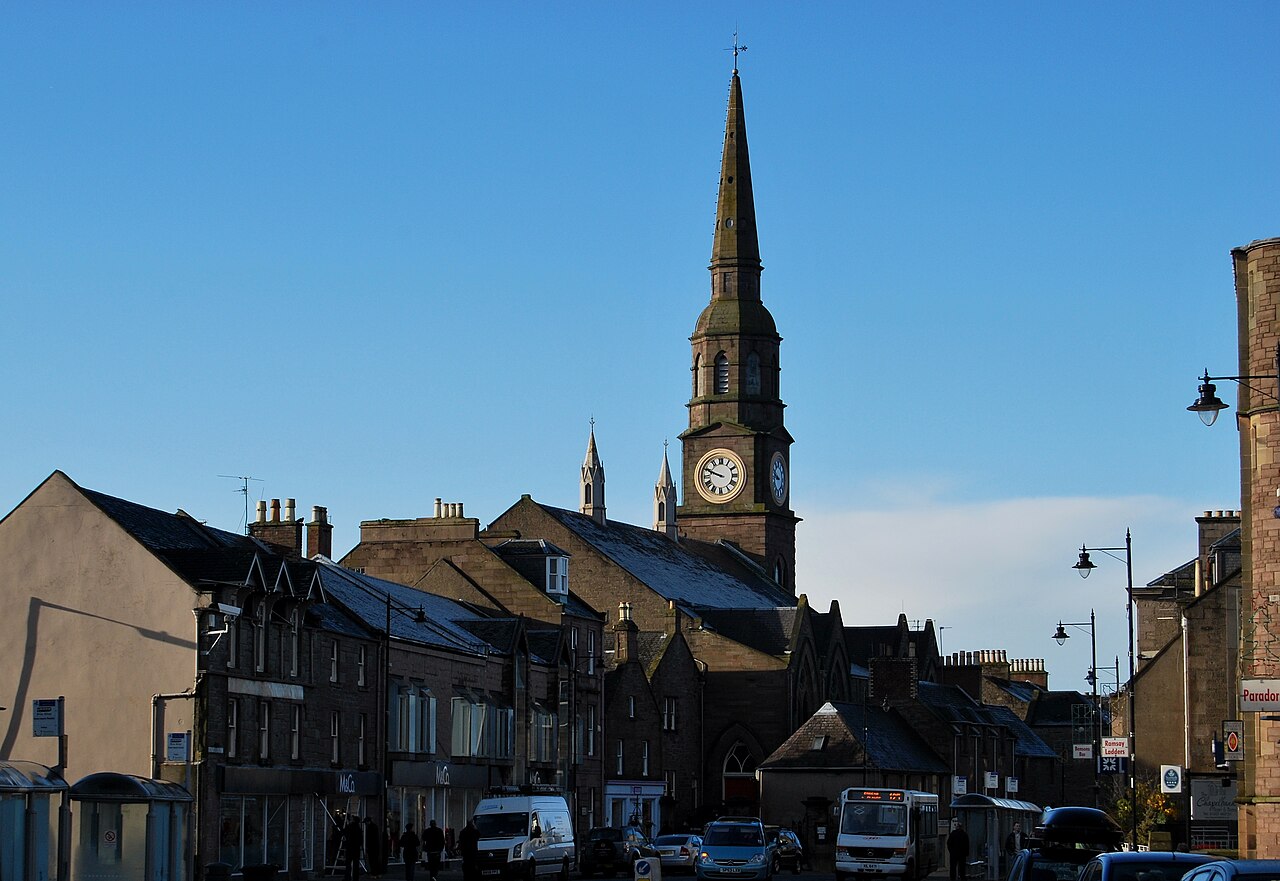 East and Old Parish Church spire above Forfar’s town buildings