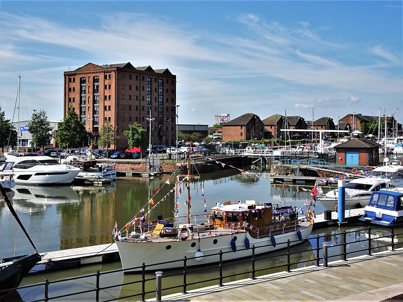 Boats and brick warehouses around Hull Marina