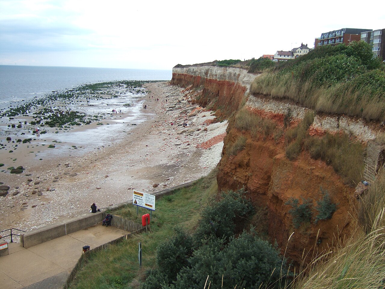 Red and white cliffs above the beach at Hunstanton