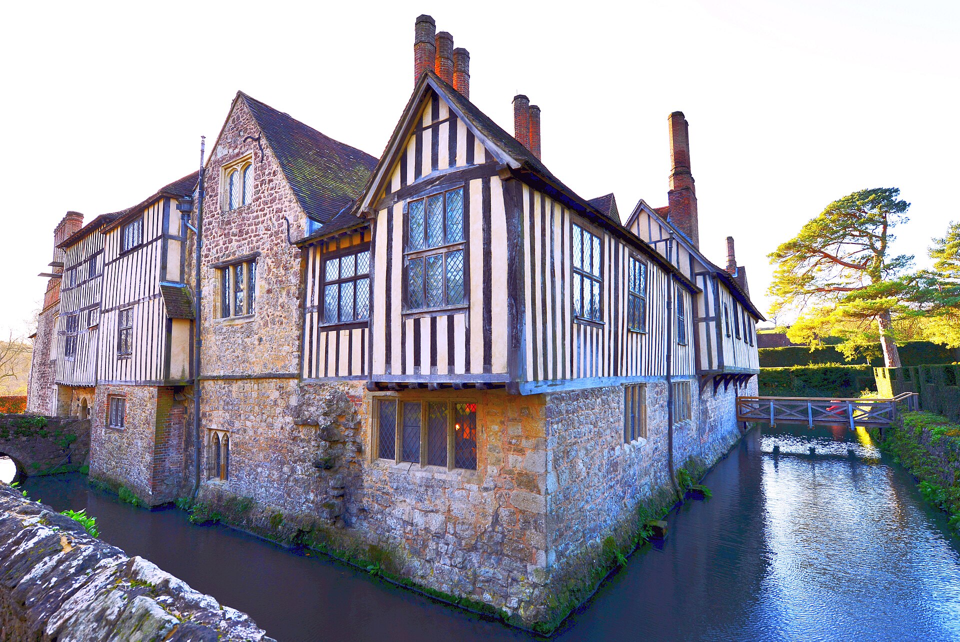 Ightham Mote east and north fronts across the moat