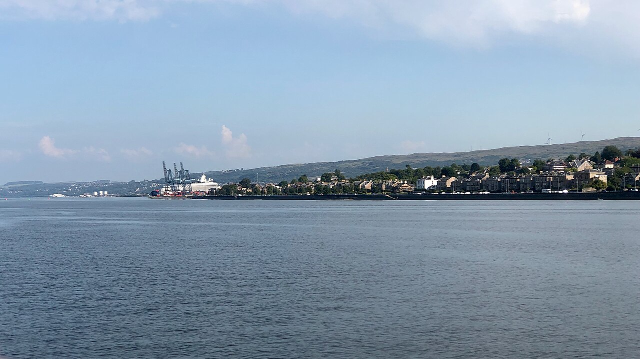 Greenock waterfront and Esplanade seen from the River Clyde