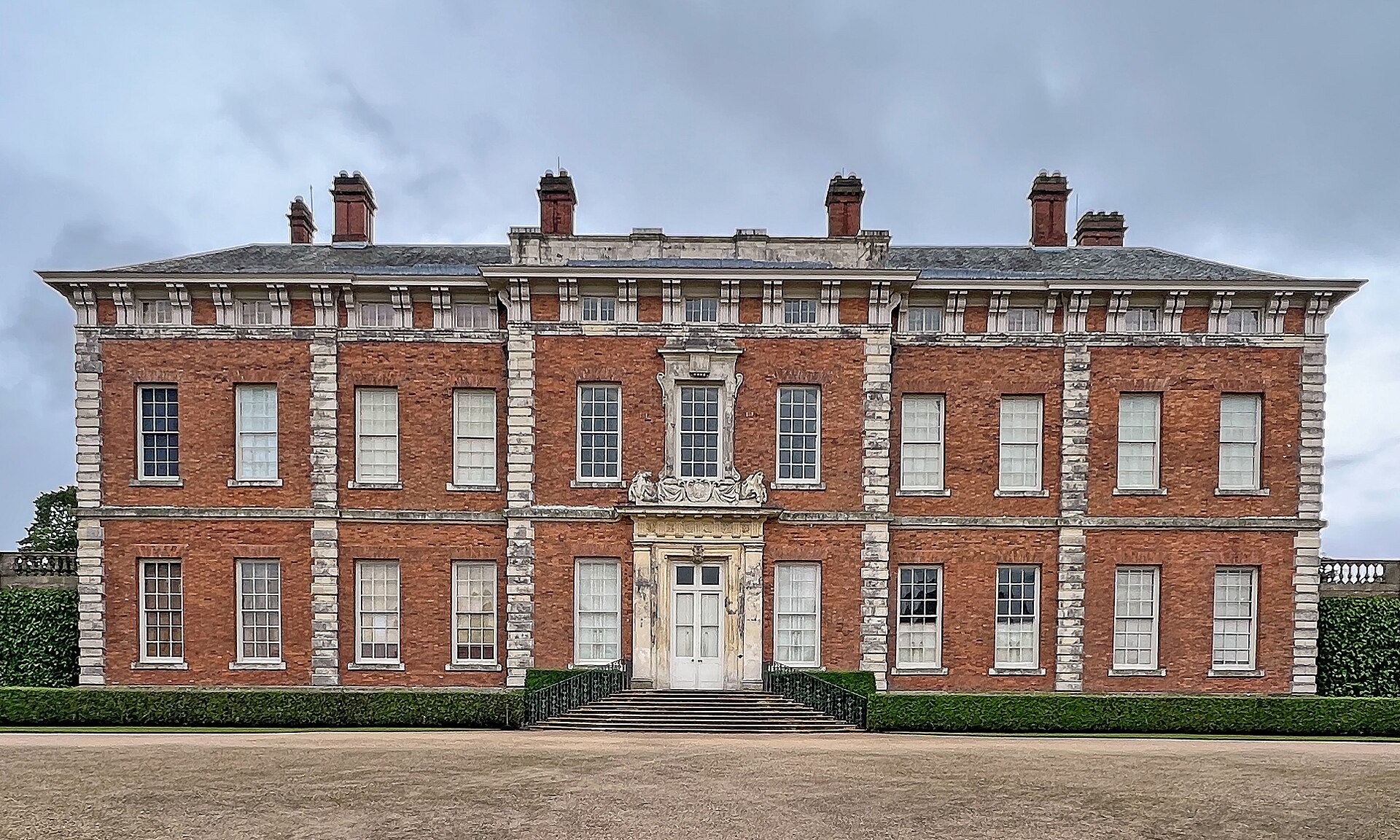 Front of Beningbrough Hall and formal approach in 2024
