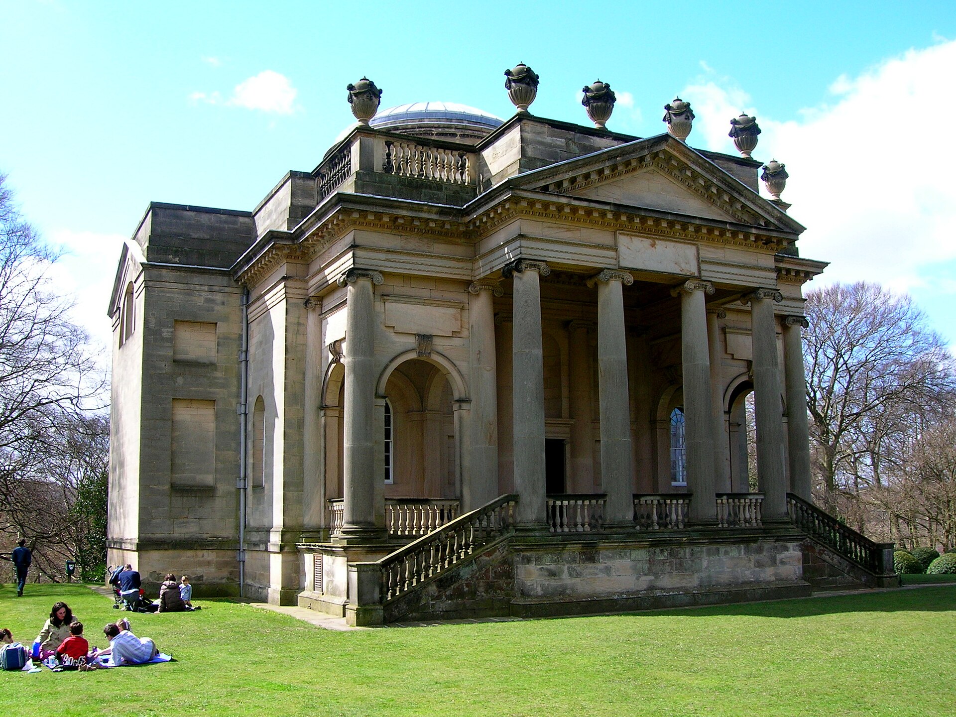 Classical stone chapel standing in Gibside parkland
