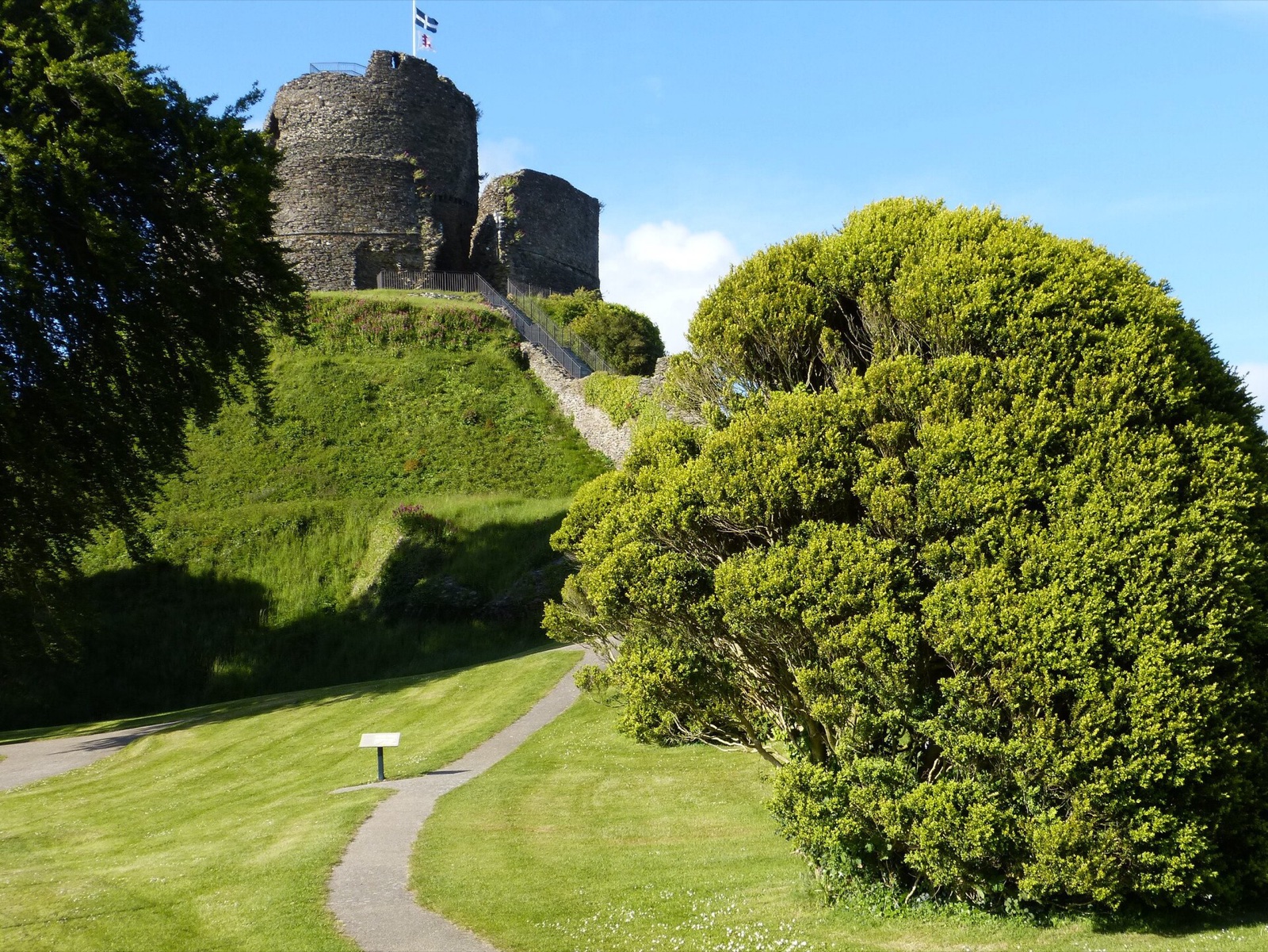Launceston Castle keep rising above its grassy motte