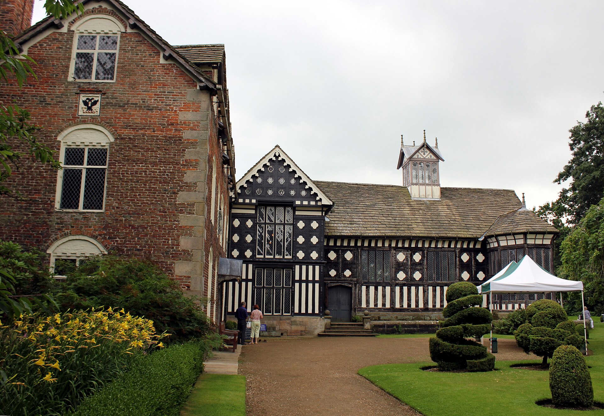 Timber-framed and brick exterior of Rufford Old Hall