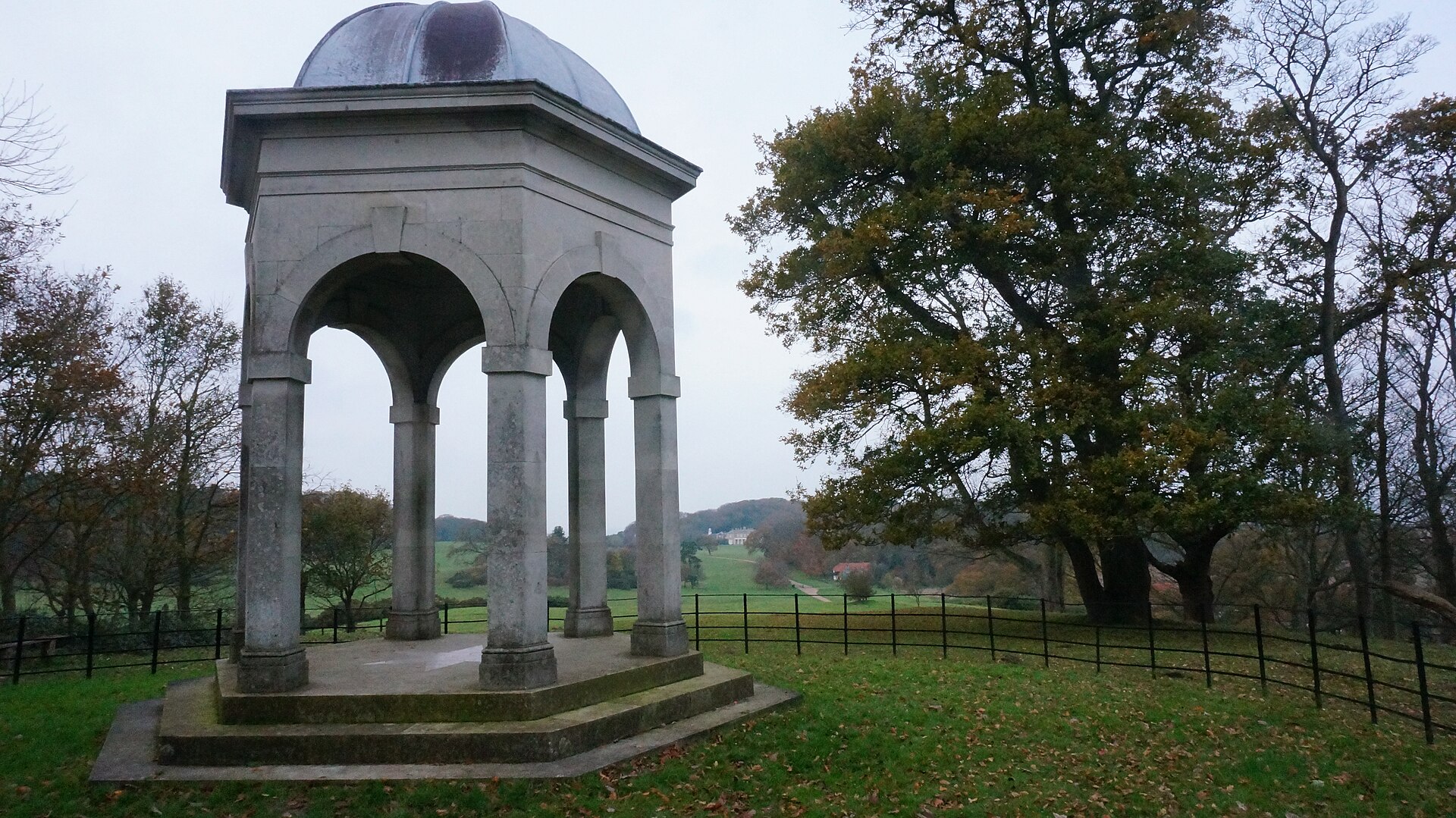 Stone Temple viewpoint in Sheringham Park with Norfolk parkland behind