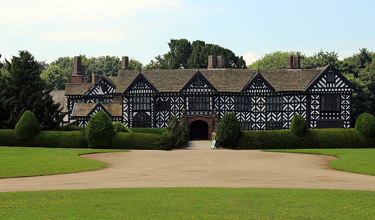 Timber-framed front of Speke Hall in Liverpool
