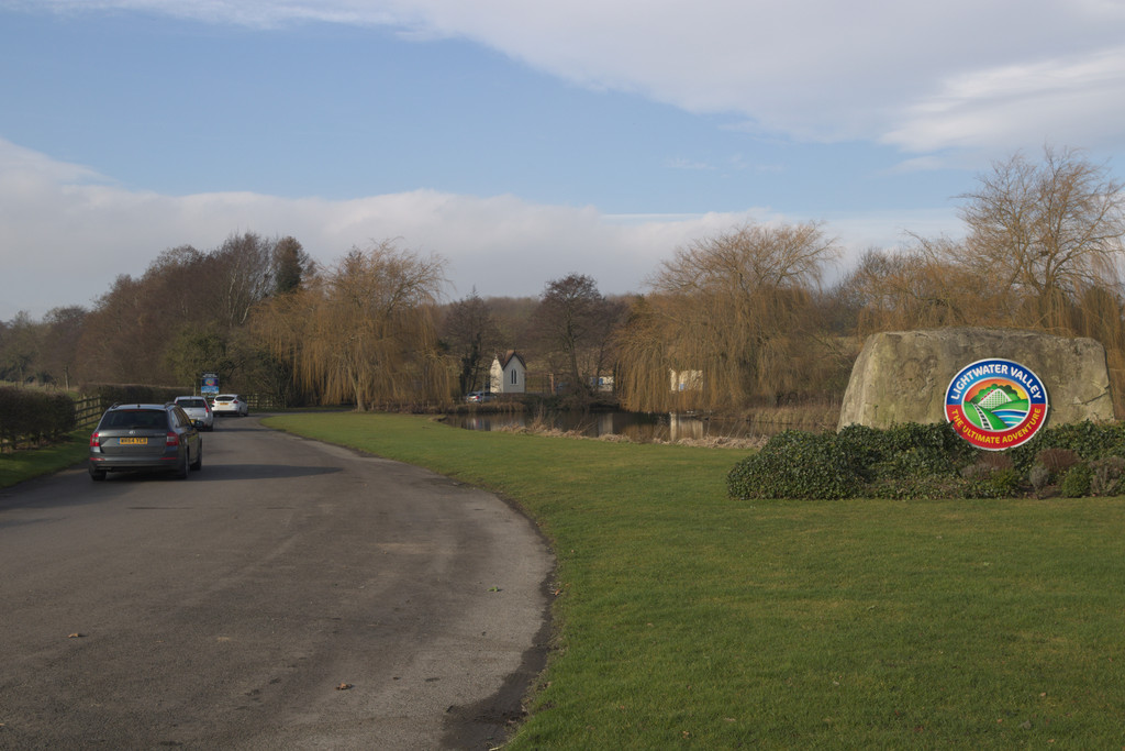 Entrance road and sign at Lightwater Valley