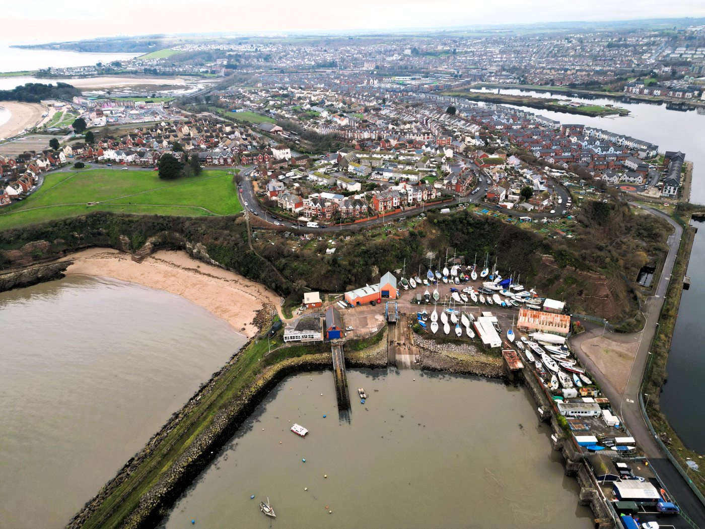 Aerial view across Barry Island and Barry town in the Vale of Glamorgan