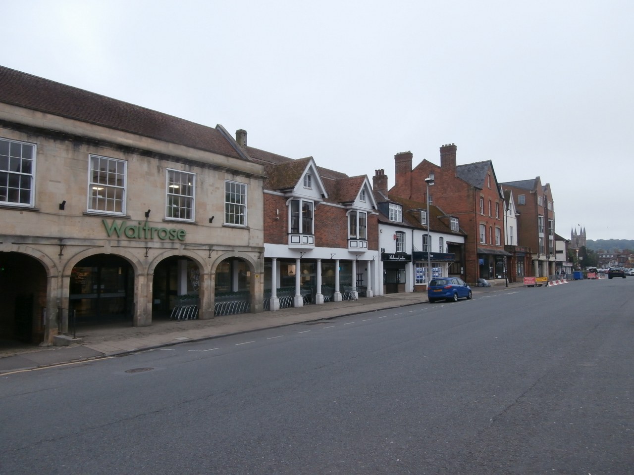 Shops and historic buildings along Marlborough High Street