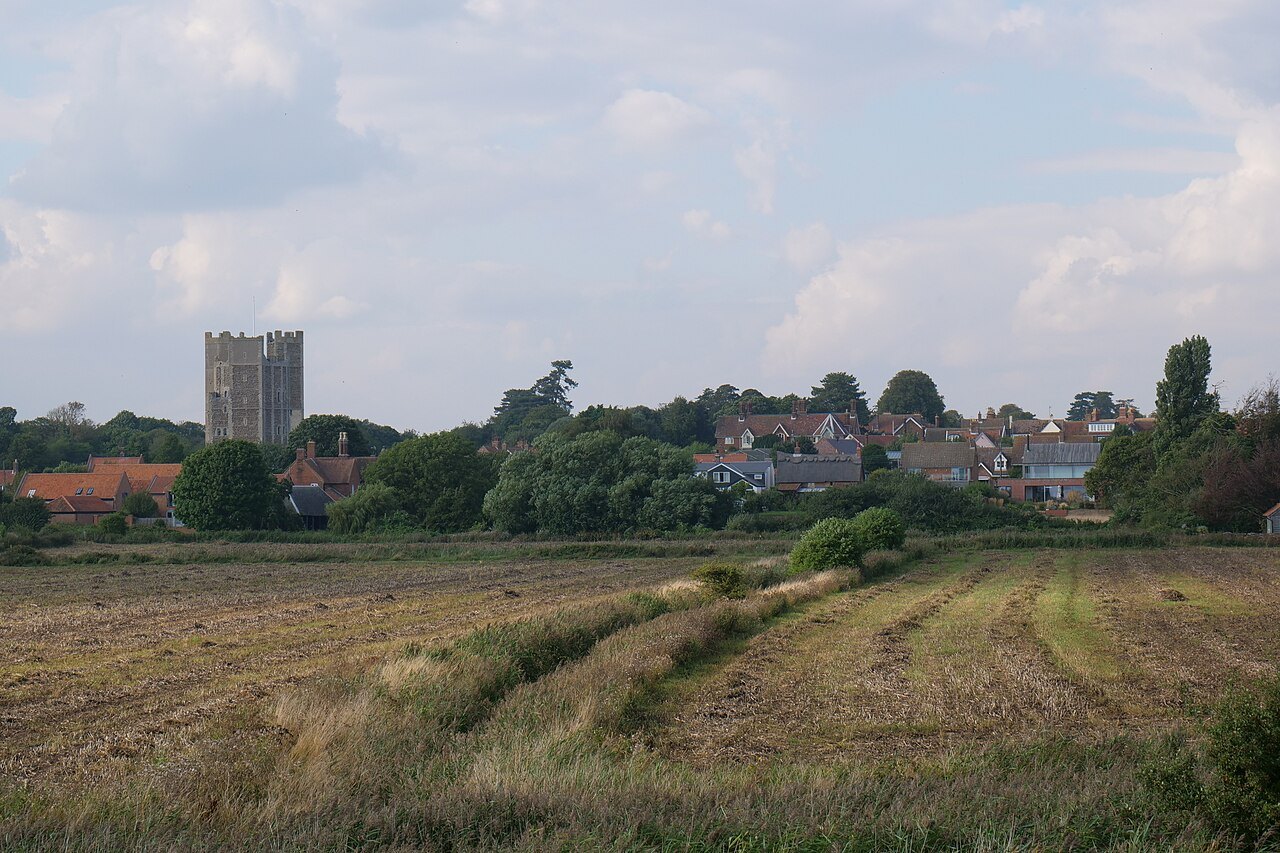Orford Castle and the town across the fields