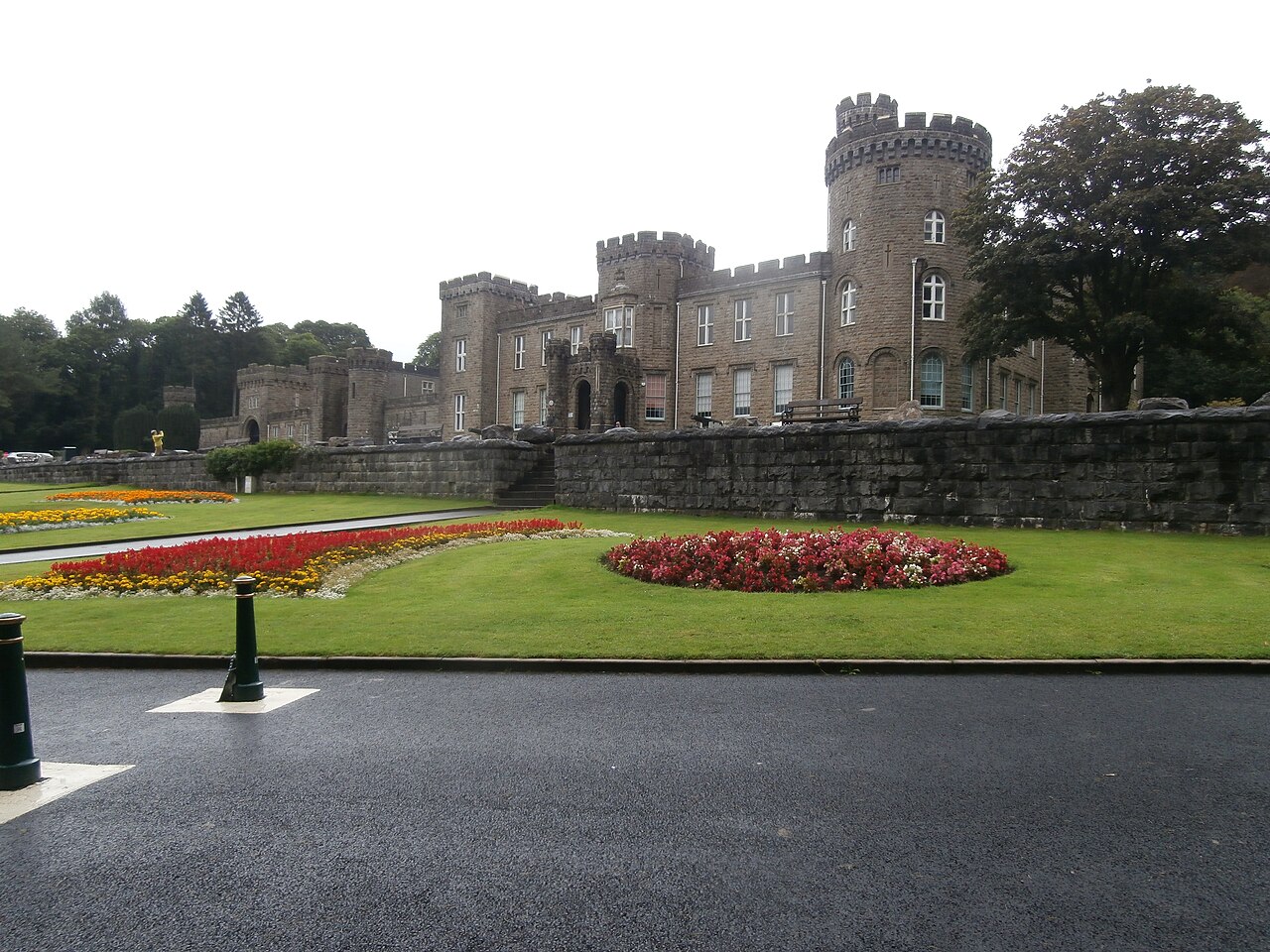 The castellated stone frontage of Cyfarthfa Castle in Merthyr Tydfil