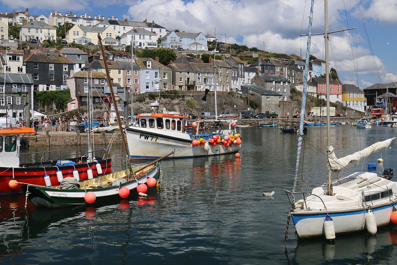 Fishing boats and hillside houses around Mevagissey harbour
