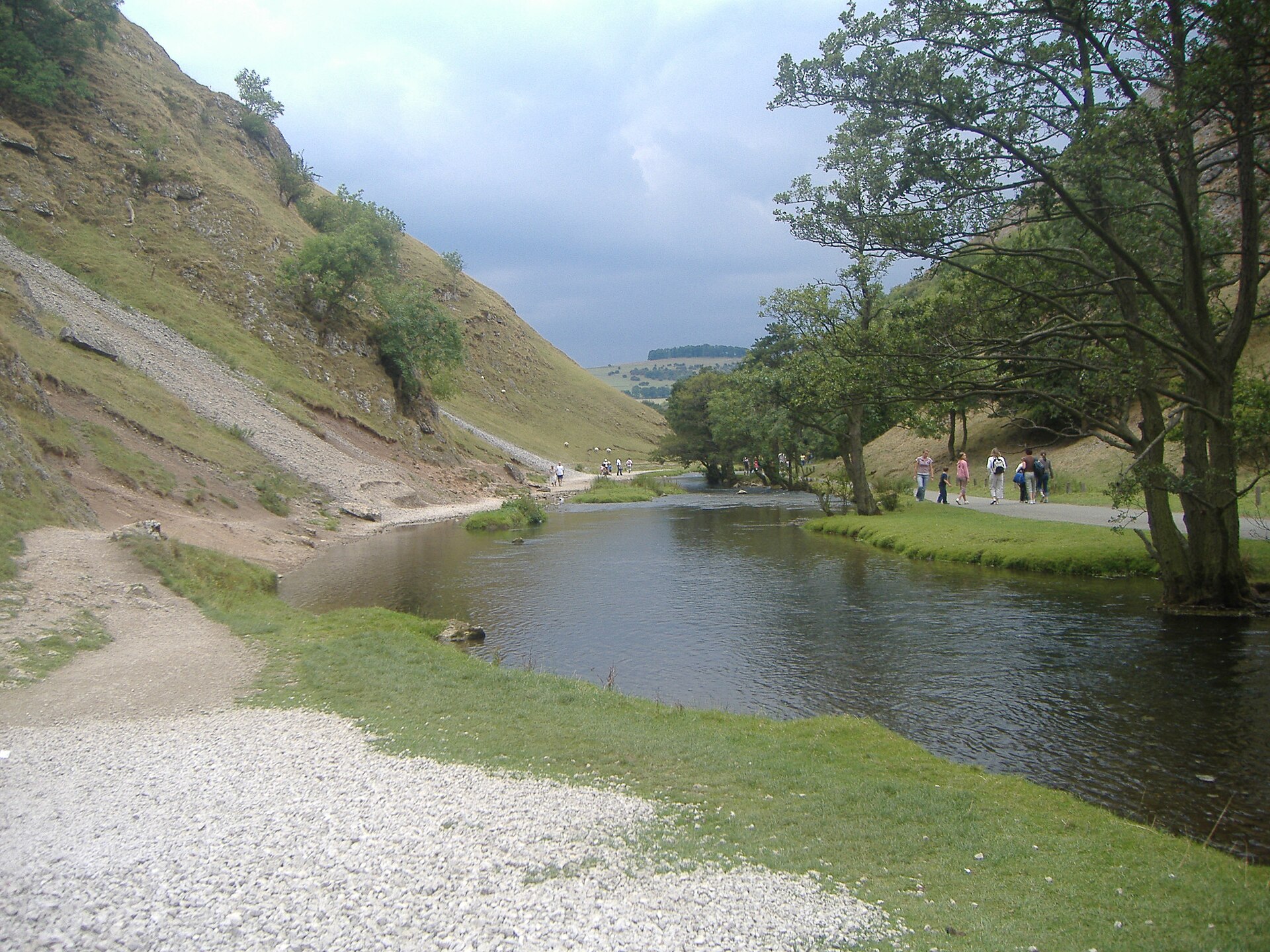 The River Dove and valley paths in Dovedale