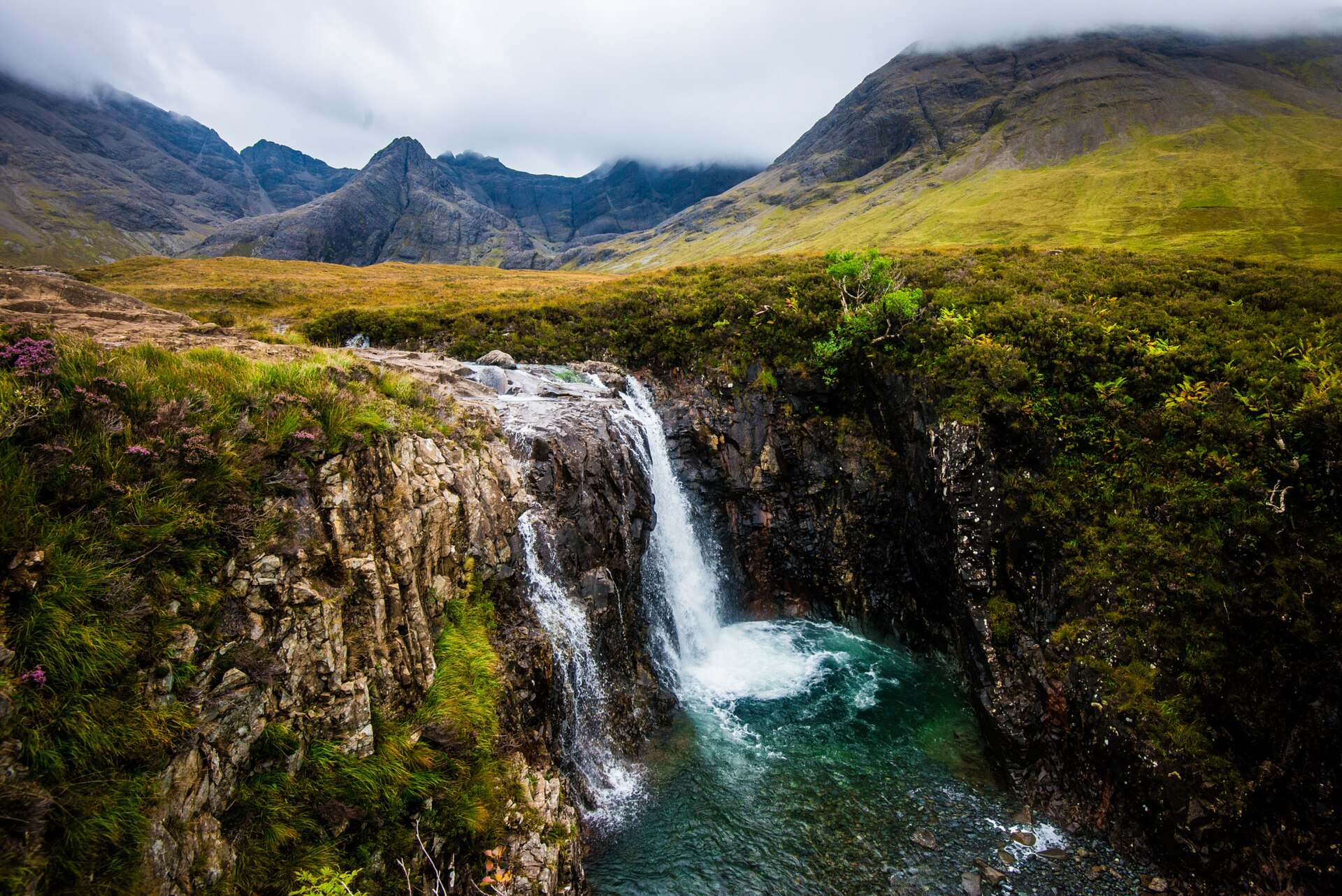 Waterfalls and rock pools in Glen Brittle beneath the Cuillin