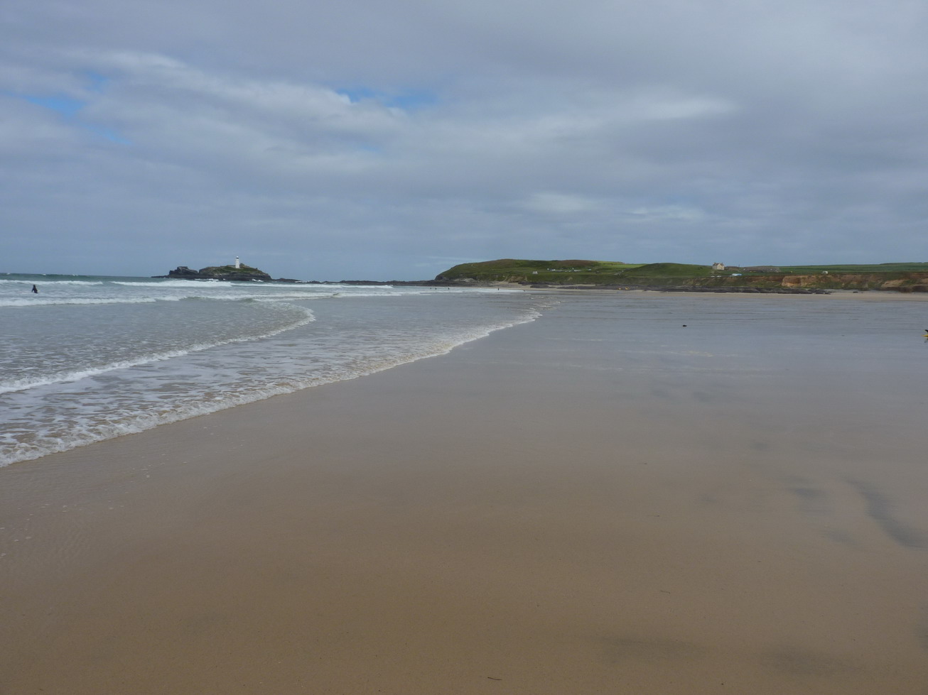 Godrevy beach at low water with the lighthouse offshore