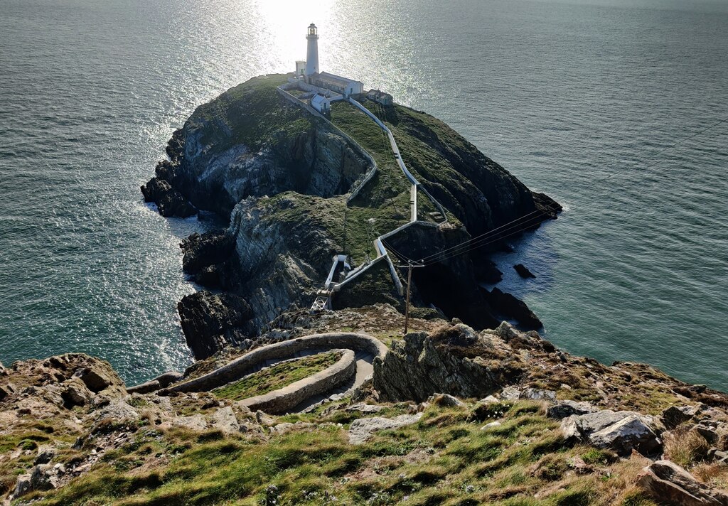 South Stack lighthouse and the steep approach from the mainland