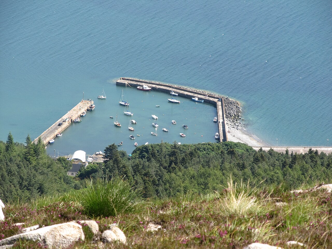 Newcastle harbour seen from Millstone Mountain, County Down, Northern Ireland