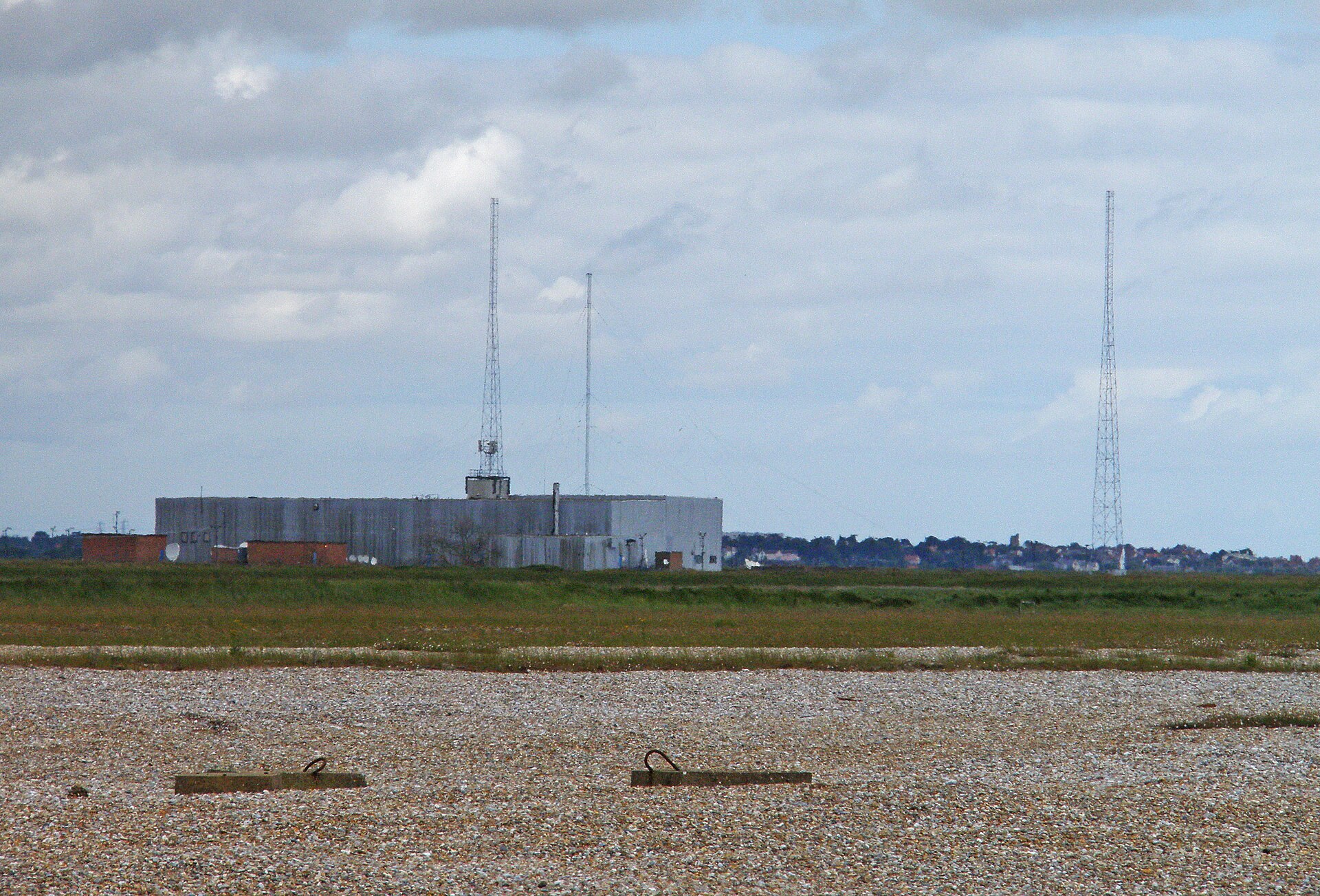 Former transmitting station across the shingle at Orford Ness
