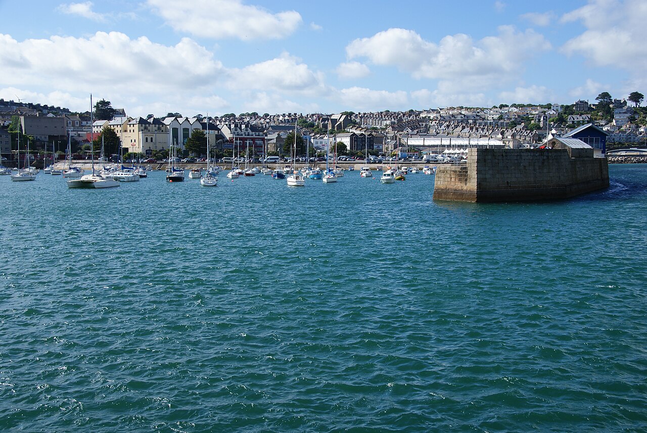 Penzance harbour with yachts and the town beyond