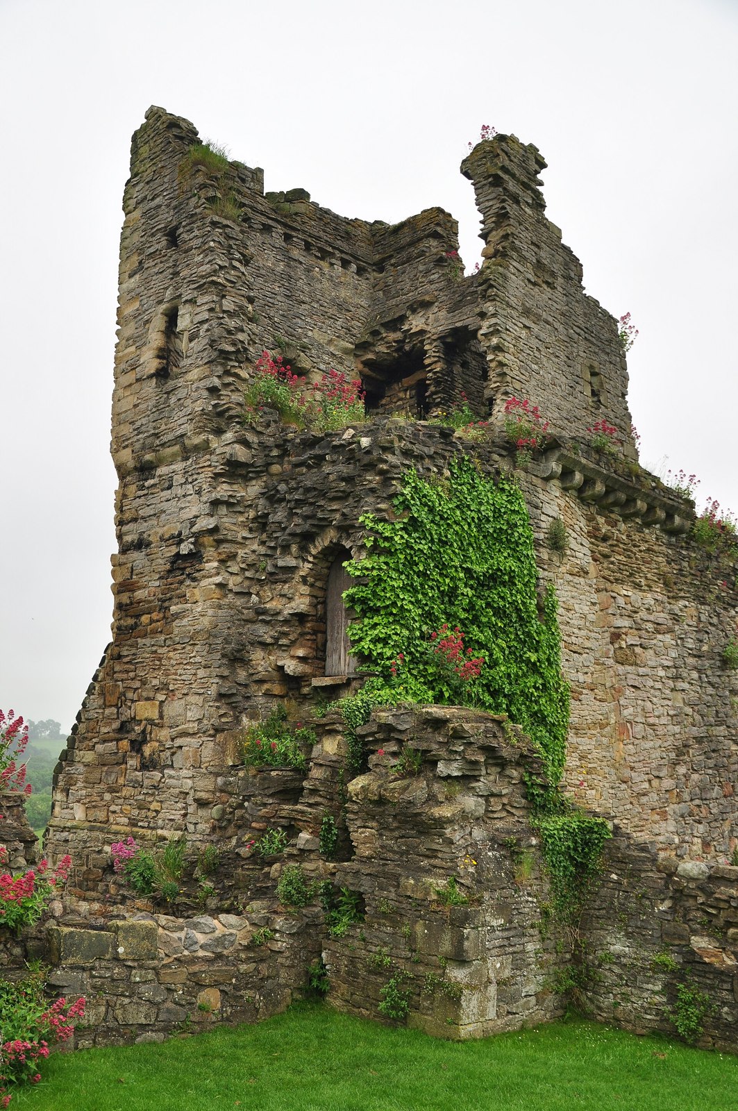 Stone tower and walls at Richmond Castle in North Yorkshire