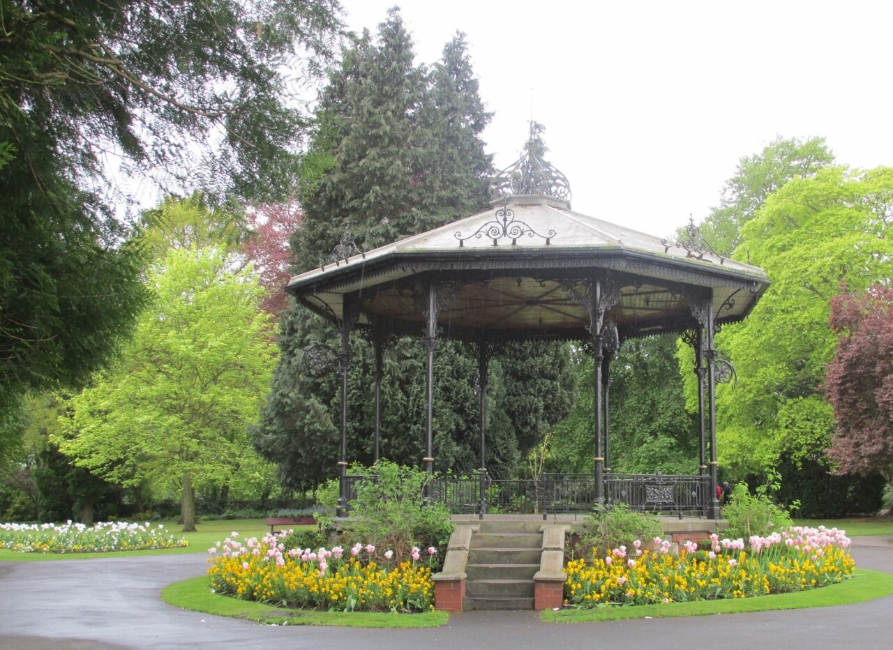 Bandstand among planting in Ripon Spa Gardens
