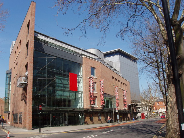 Glass and brick exterior of Sadler’s Wells Theatre on Rosebery Avenue