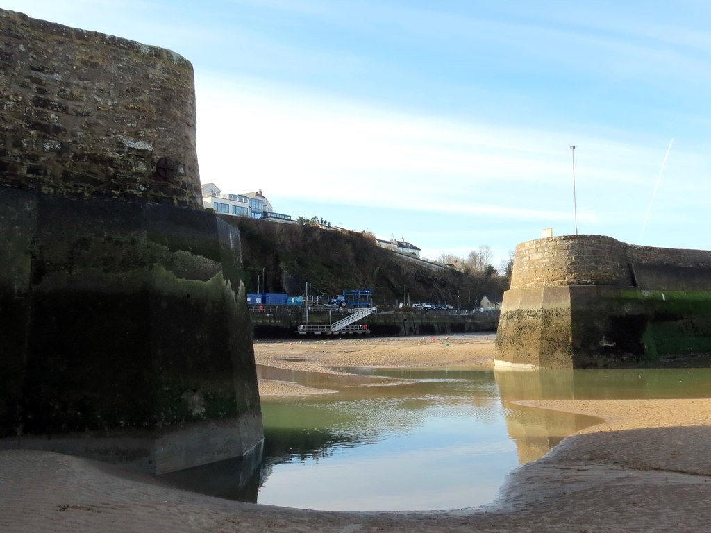 Stone harbour walls and waterfront at Saundersfoot