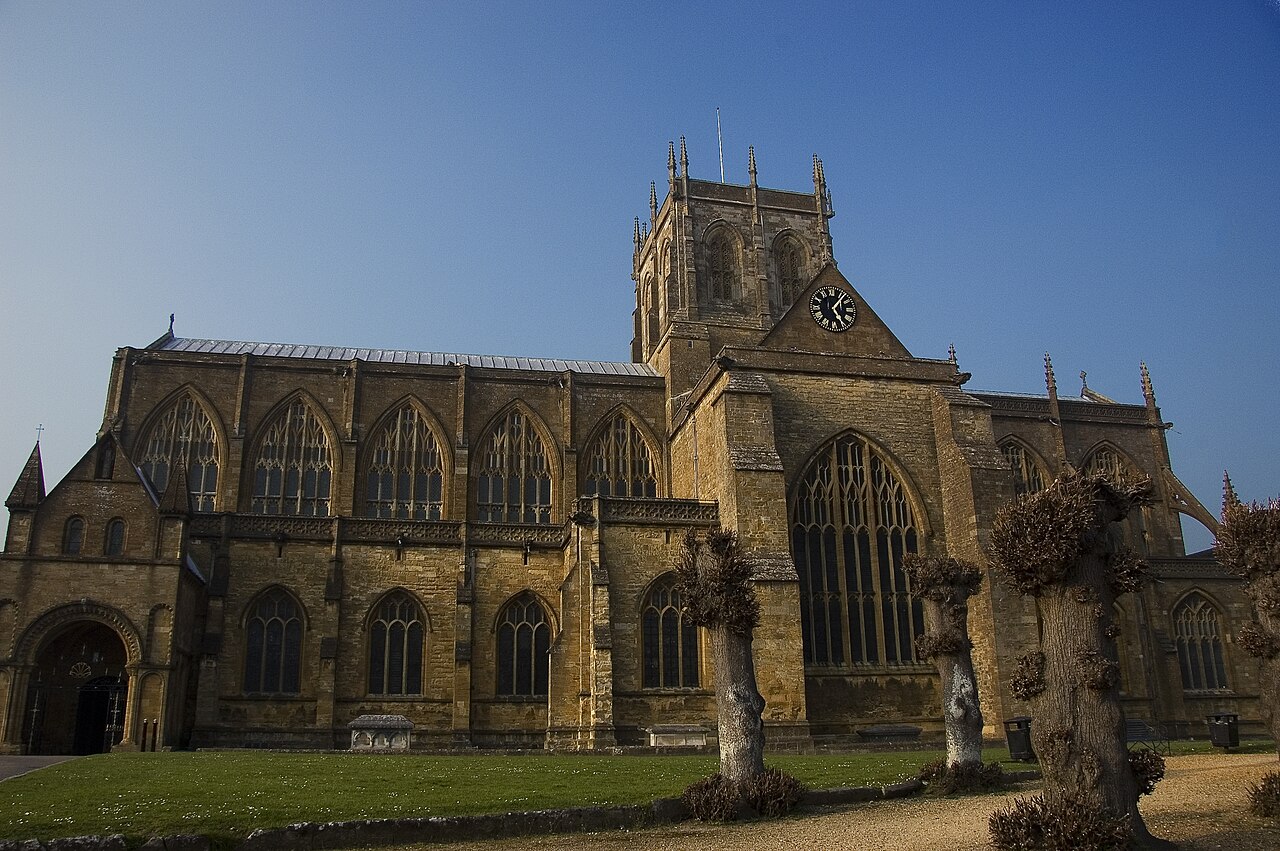 Sherborne Abbey beyond the churchyard