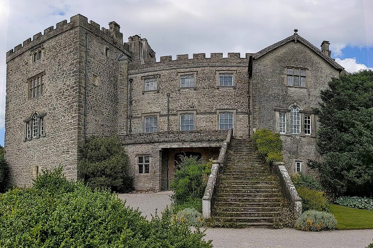 Stone exterior and entrance stairs of Sizergh house