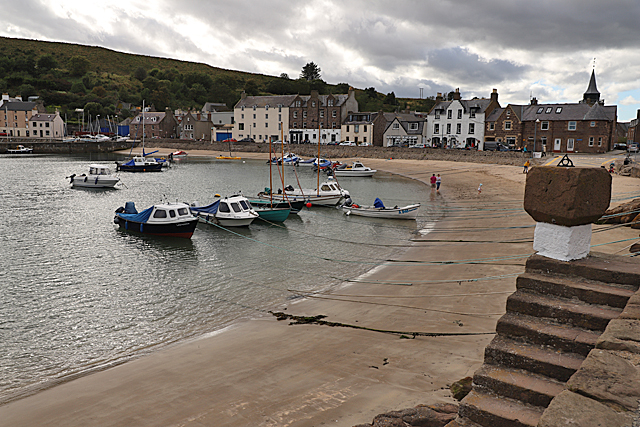 Boats and waterfront buildings at Stonehaven Harbour