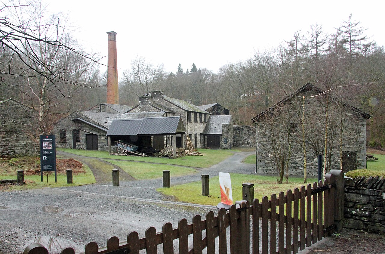 Stott Park Bobbin Mill stone workshop building and chimney
