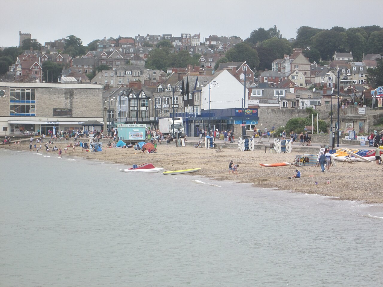 Swanage beach and the town around the bay