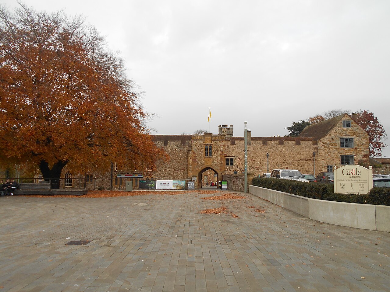 Taunton Castle across Castle Green in autumn