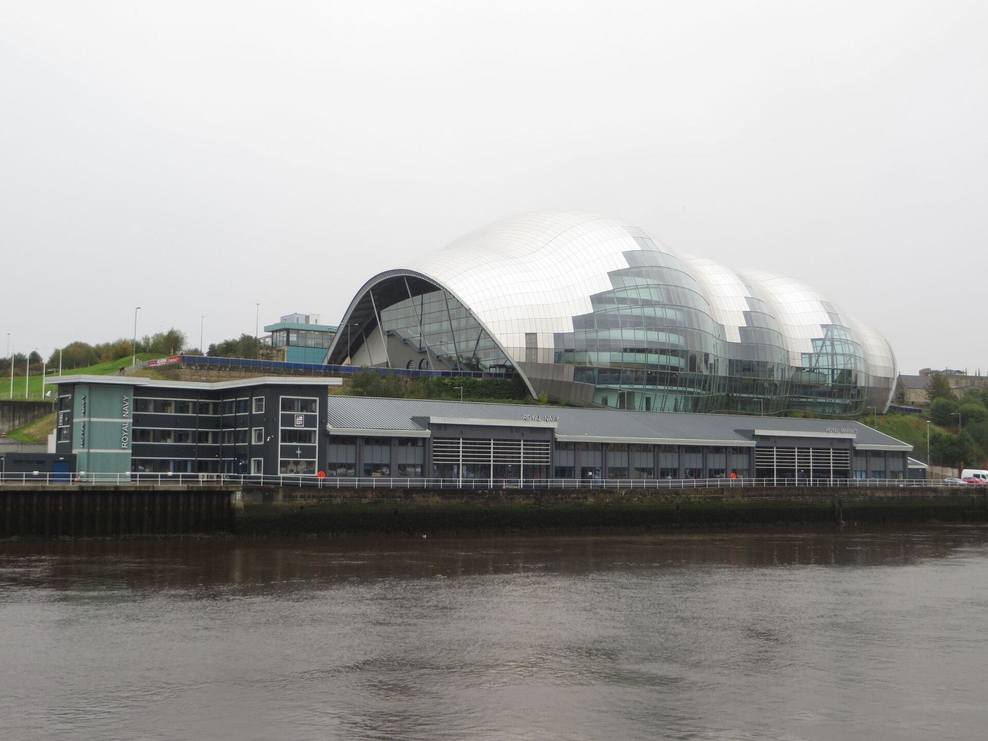 The curved Glasshouse concert building on the Gateshead bank of the Tyne