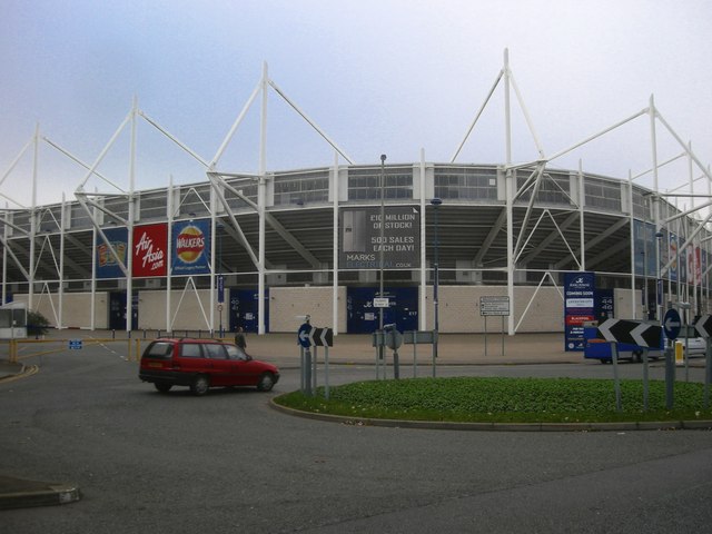 King Power Stadium exterior in 2011, showing earlier signage