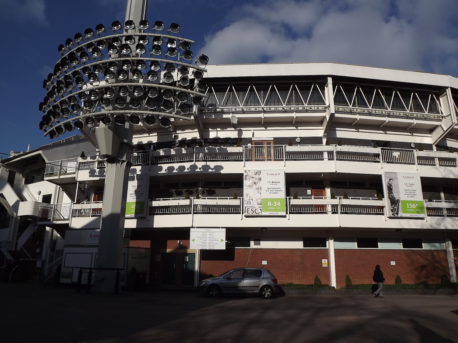 Stand exterior and floodlights at Lord's Cricket Ground